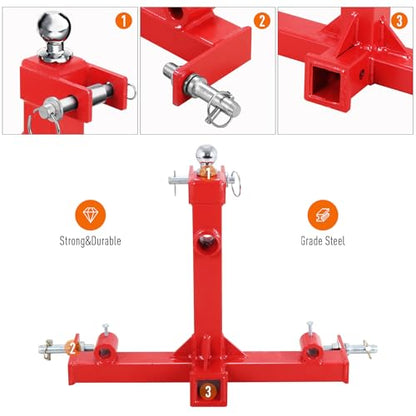 Garvee Three-Point Hay Spear Hitch for Tractor, Red Heavy Duty Bale Spear