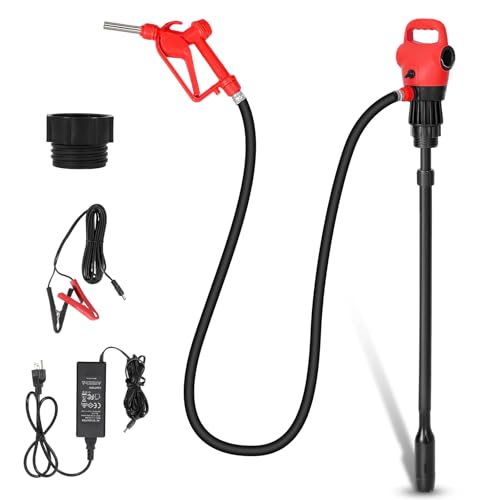 Electric Drum Pump with 120V AC/12V DC Power, 33.5''-49'' Telescopic Suction Tube Drum Barrel Pump with Swivel Nut Nozzle, 5 Gallons/mins Max Flow Rate, for DEF, Diesel, Water, etc., Red - color: Red