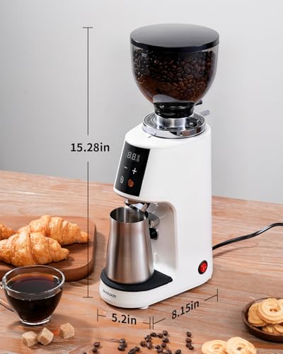 SHARDOR 64mm Flat Burr Coffee Grinder, 100 Settings, Anti-Static, White - color: White