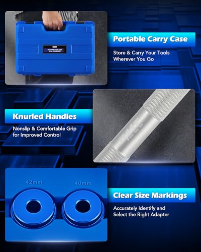 OMT Bearing Press Kit, Bearing Race & Seal Driver Set, Seal Installer Set | 43pc Wheel Bearing Press Kit with 23 Metric & 16 SAE Adapters, Bushing Driver Set with 4 Handles for Bearing Installation - size: 10-81 mm & 3/8 to 1-3/8 in.