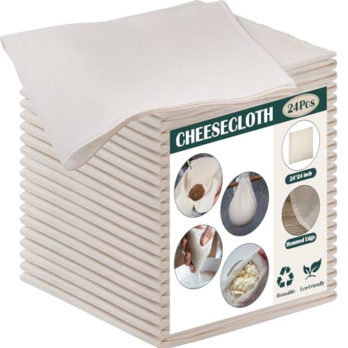 Reginary 24 Pcs 24 x 24 Inches Cheese Cloths for Straining Cheesecloth Bulk - size: 24 x 24 Inches