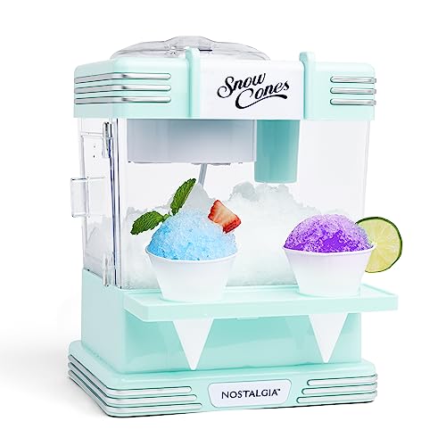 Nostalgia Snow Cone Machine With 2 Reusable Plastic Cups & Ice Scoop for Easy Serving- Retro Table-Top Ice Cone Maker Makes 20 Icy Treats- Slushie Machine for Parties, Family Treats & Gatherings- Aqua - color: Aqua, style: Table Top
