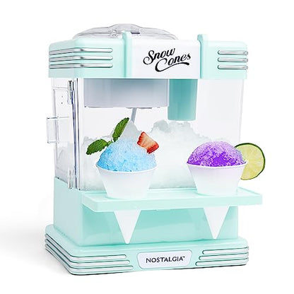 Nostalgia Snow Cone Machine With 2 Reusable Plastic Cups & Ice Scoop for Easy Serving- Retro Table-Top Ice Cone Maker Makes 20 Icy Treats- Slushie Machine for Parties, Family Treats & Gatherings- Aqua - color: Aqua, style: Table Top
