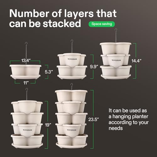 VIVOSUN 5 Tier Vertical Gardening Stackable Planter for Flowers, Ivory - size: 1 Pack