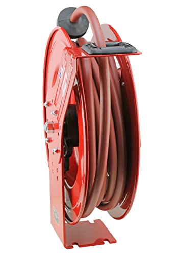 Lincoln 83754 Value Series Air/Water Retractable Hose Reel with 50' x 3/8" Rubber Air Hose, 1/2" NPT, 300 PSI, Slotted Mounting Base, 5-Position Adjustable Outlet Arm, All-steel Construction, Red