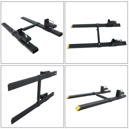 60 4000lbs Clamp on Pallet Forks Quick Attach Bucket Fork with Adjustable Stabilizer Bar Replacement for Tractor Attachments Skid Steer Loader Bucket