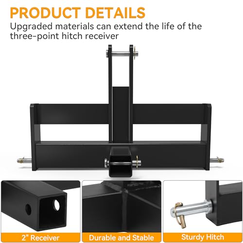 YINTATECH 3 Point Hitch Receiver with Suitcase Weight Brackets Category 1 - color: Black
