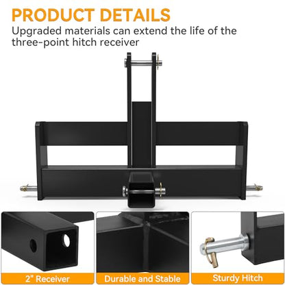 YINTATECH 3 Point Hitch Receiver with Suitcase Weight Brackets Category 1 - color: Black