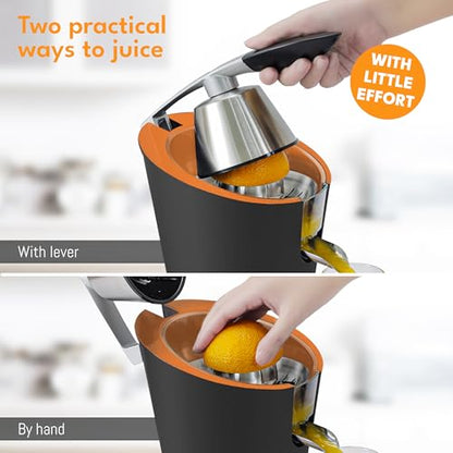 LEBENLANG Stainless Steel Electric Orange Juicer 200W I Incl. Stainless Steel Cone & BPA-Free | High Juice Yield for Oranges & Lemons | Electric Juicer Citrus Press Fruit Press - color: Black