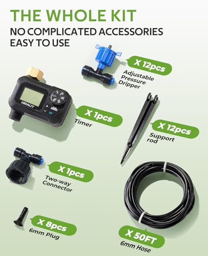 HIRALIY 50FT Drip Irrigation Kit with Timer for Raised Beds - size: 50FT