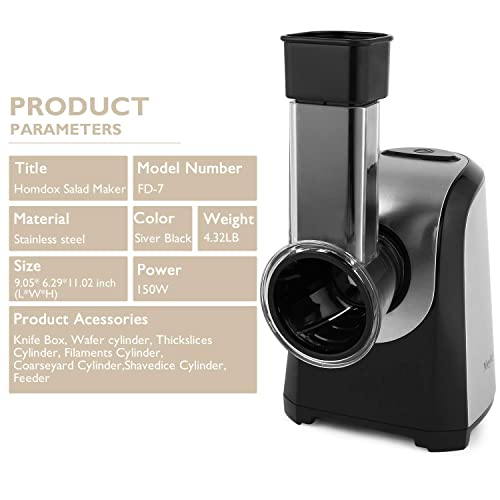 Electric Cheese Grater 5-in-1, 150W Salad Maker & Slicer Shredder - size: 150W