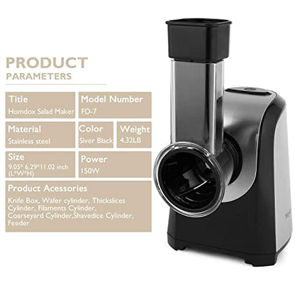 Electric Cheese Grater 5-in-1, 150W Salad Maker & Slicer Shredder - size: 150W