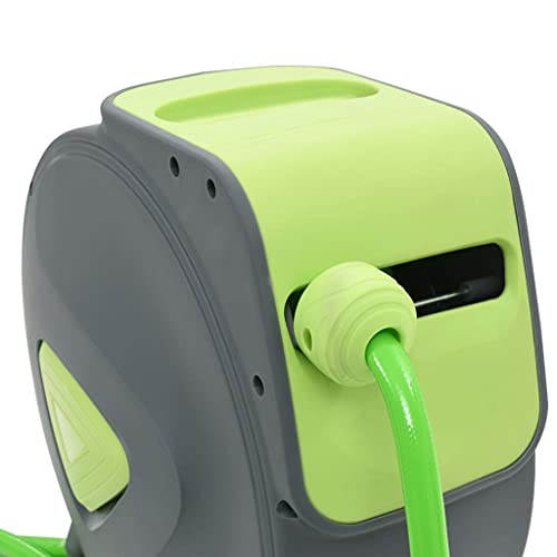 Automatic Retractable Water Hose Reel, 65.6ft Garden Wall Mounted Reel with 1/2 inch PVC Hose, Swiveling 180 Degrees, Spray Nozzle and Connector Set for Lawn Irrigation and Car Cleaning - color: Green