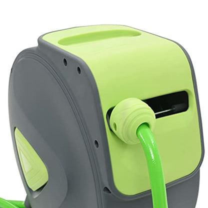 Automatic Retractable Water Hose Reel, 65.6ft Garden Wall Mounted Reel with 1/2 inch PVC Hose, Swiveling 180 Degrees, Spray Nozzle and Connector Set for Lawn Irrigation and Car Cleaning - color: Green