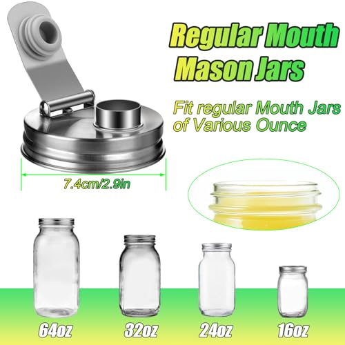 Mason Jar Pour Spout Lid Stainless Steel, Regular Mouth Pour Spout Flip Cap Lids for Mason Jars, Anticracking Leak Proof Seal Cover Airtight for Drinking Salad Dressing & Food Storing(4PCS) - style: Regular Mouth Stainless Steel Lid 4 PCS