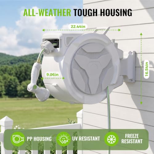 Retractable Garden Hose Reel 1/2"x100ft with 10-Function Nozzle - color: White & Gray