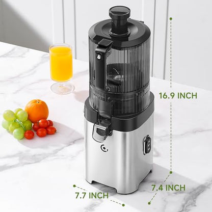 AMZCHEF Cold Press Juicer, 6.5" Whole Fruit Self-Feeding Slow Juicer - color: Silver, size: 6.5 Inch