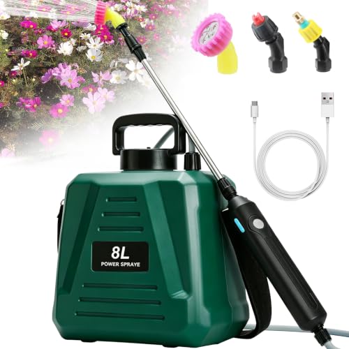 2 Gallon Battery Powered Sprayer,Electric Weed Sprayer 3 Mist Nozzles Yard - color: Green