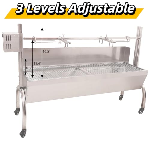 Electric BBQ Rotisserie Grill Roaster With Wind Screen, 51 Inch 132LBS Capacity, Automatic 50W Motor Height Adjustable Stainless Steel, Roaster for Pig Lamb Goat Outdoor Barbecue - color: 51" Rotisserie Grill Oven