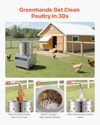 VEVOR Chicken Plucker Machine, 19.7 in Drum, 2HP & 275RPM Electric Chicken Plucking Machine with 106 Soft Fingers & Transport Wheels, Stainless Steel Feather Remover for Processing 2-4 Chicks Once