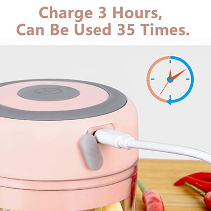 Electric Mini Garlic Mincer, 100ML USB Vegetable Onion Chopper - color: 100ML Pink