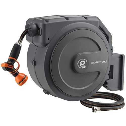 Giraffe Tools Retractable Garden Hose Reel 1/2"130FT Wall Mount Auto Rewind - size: 1/ 2"130 ft