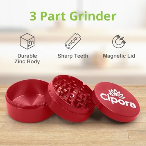 2.5" Manual 3-Piece Zinc Grinder with Large Bottom Chamber (Red) - color: Red