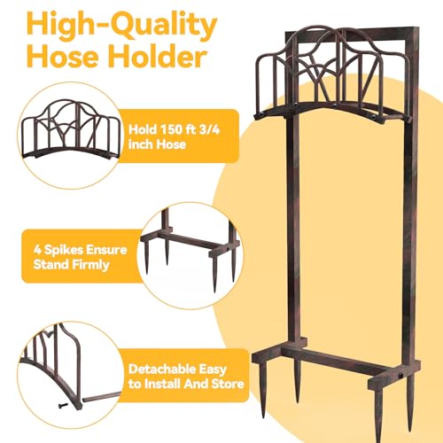 Garden Hose Holder, Heavy Duty Storage Reel Stand, Rustic Line