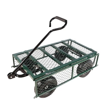 Heavy Duty Utility Wagon, 600lbs Capacity Garden Cart On Wheels, Steel Garden Carts with Removable Mesh Sides, 180° Rotating Handle & 10 Inch Tires for Lawn Mower, Tractor, Garden Waste - color: C-green
