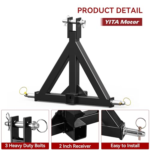 YITAMOTOR 3 Point Trailer Quick Hitch with 2" Receiver for CAT 1 Tractor - color: Black