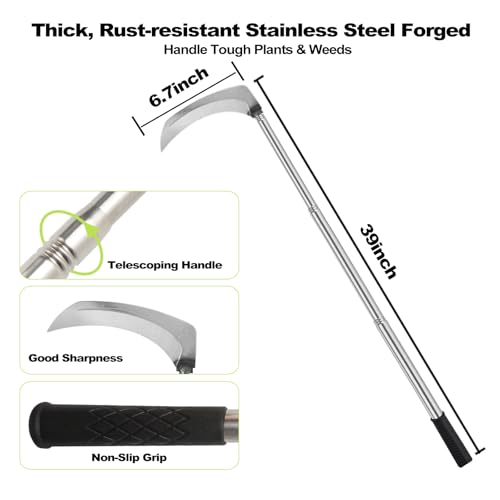 Sickle Weed Garden Scythe Tool Hand Grass Long Handle Cutter -39inch