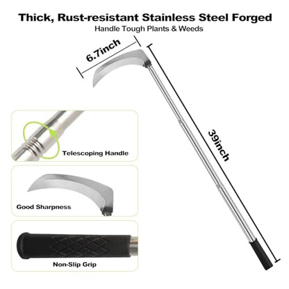 Sickle Weed Garden Scythe Tool Hand Grass Long Handle Cutter -39inch
