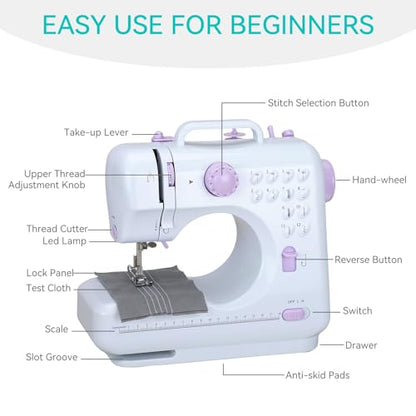 Mini Sewing Machine for Beginners, Portable Sewing Machine with 12 Stitches - color: Purple