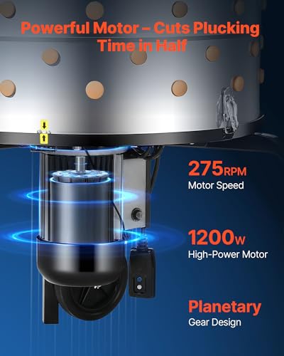VEVOR Chicken Plucker Machine, 25.6 in Drum, 1200W & 275RPM Electric Chicken Plucking Machine with 158 Soft Fingers & Transport Wheels, Stainless Steel Feather Remover for Processing 4 Chicks Once - color: 3 Legs & 25.6 in