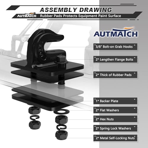 AUTMATCH Tractor Bucket Grab Hook 3/8" (2-Pack) Grade 70 Drop Forged Steel - color: Black