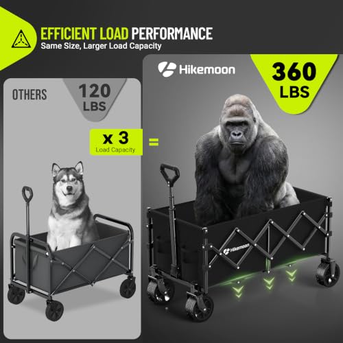 HIKEMOON 34'' Extra Long Folding Wagon Wide Wheels, 120L 360LBS Black
