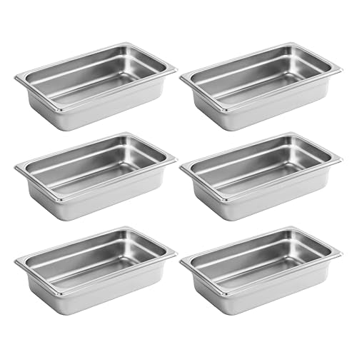 New Star Foodservice 1/4 Size Stainless Steel Steam Table Pan, 10.5 x 6.4 x 2.5 Inches, 18/8 Stainless Steel, 24 Gauge, NSF Certified (Set of 6) - size: 1/4, style: 2.5" Deep