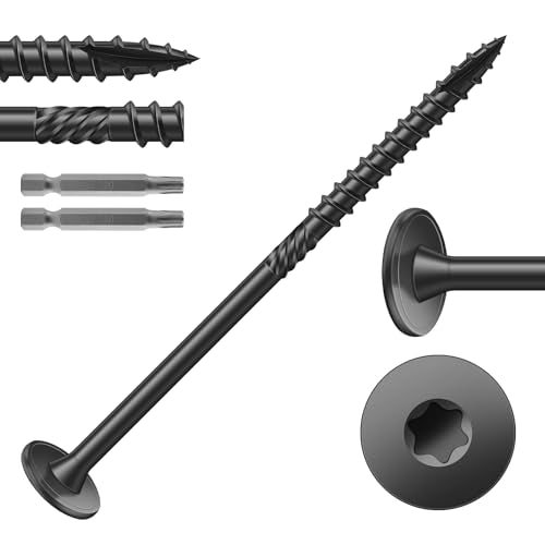 #14 x 4 Inch Outdoor Structural Wood Deck Screws (53Pcs/2lb), Carbon Steel, Black, Flat Head, Rust Resistant Epoxy Coated, T30 Star Bit - color: Black, size: #14 x 4"