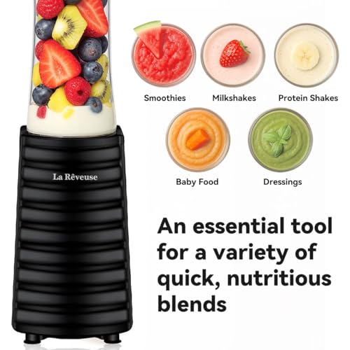 La Reveuse Personal Size Blender for Protein Shakes and Smoothies, Black - color: Black