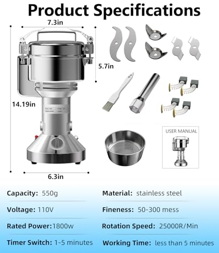 Electric Grain Mill 550g Flour Mill Home for Wheat Corn Rice Spices Herbs - size: 550g
