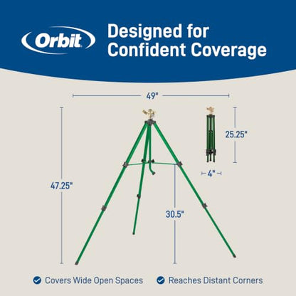 Orbit 1/2 Inch Brass Impact Sprinkler - Adjustable Metal Tripod - Long Range Lawn Watering System - 360 Degree Rotating Sprinkler - Heavy Duty Irrigation System - Adjustable 22-48 Inch Height - 58308 - style: Brass Impact Sprinkler