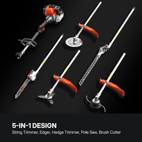 WORKIT 43cc 5-in-1 Gas Weed Wacker 17" Hedge Trimmer,Brush Cutter,Pole Saw - size: 43 cc