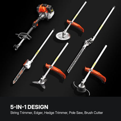 WORKIT 43cc 5-in-1 Gas Weed Wacker 17" Hedge Trimmer,Brush Cutter,Pole Saw - size: 43 cc