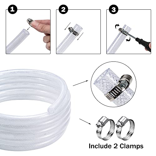 DAVCO 1/4" ID - 100 ft Heavy Duty Braided Clear Plastic Vinyl Tubing, Flexible High Pressure Reinforced PVC Plastic Tube Hose, Non-toxic, BPA Free, with 2 Stainless Clamps - size: 1/4"ID, style: 100 Feet