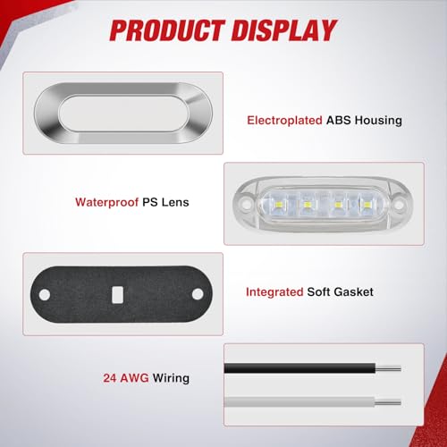 Nilight 3.7" White Oval Side Marker Light, 4 LED IP68 Waterproof - color: White 3.7" 10Pcs
