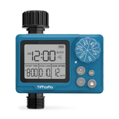 TiFFCOFiO Sprinkler Timer Outdoor, Digital Programmable for Garden Hose, Irrigrtion Timer with Rain Delay and Manual Mode - size: Standard, 1 Pack