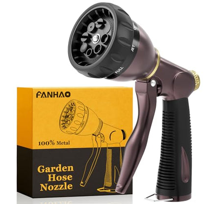 FANHAO Metal Water Hose Nozzle Heavy Duty, 8 Spray Patterns, High Pressure - color: Bronze