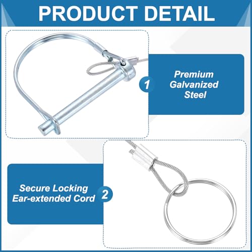 PATIKIL 2 Pcs Trailer Coupler Pins, 15/32" x 1-9/16" (12mm x 100mm) D Shape Shaft Locking Pin with Ear Extended Cord Quick Release Ring Round Arch Wire Retainer for Farm Trailers Hitches - size: 15/32" x 3-15/16"