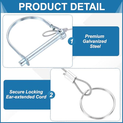 PATIKIL 2 Pcs Trailer Coupler Pins, 15/32" x 1-9/16" (12mm x 100mm) D Shape Shaft Locking Pin with Ear Extended Cord Quick Release Ring Round Arch Wire Retainer for Farm Trailers Hitches - size: 15/32" x 3-15/16"