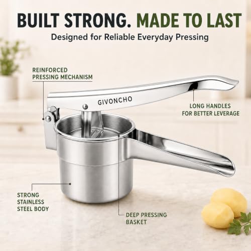 Stainless Steel Potato Ricer & Masher Set, 15 oz, 3 Discs & Brush